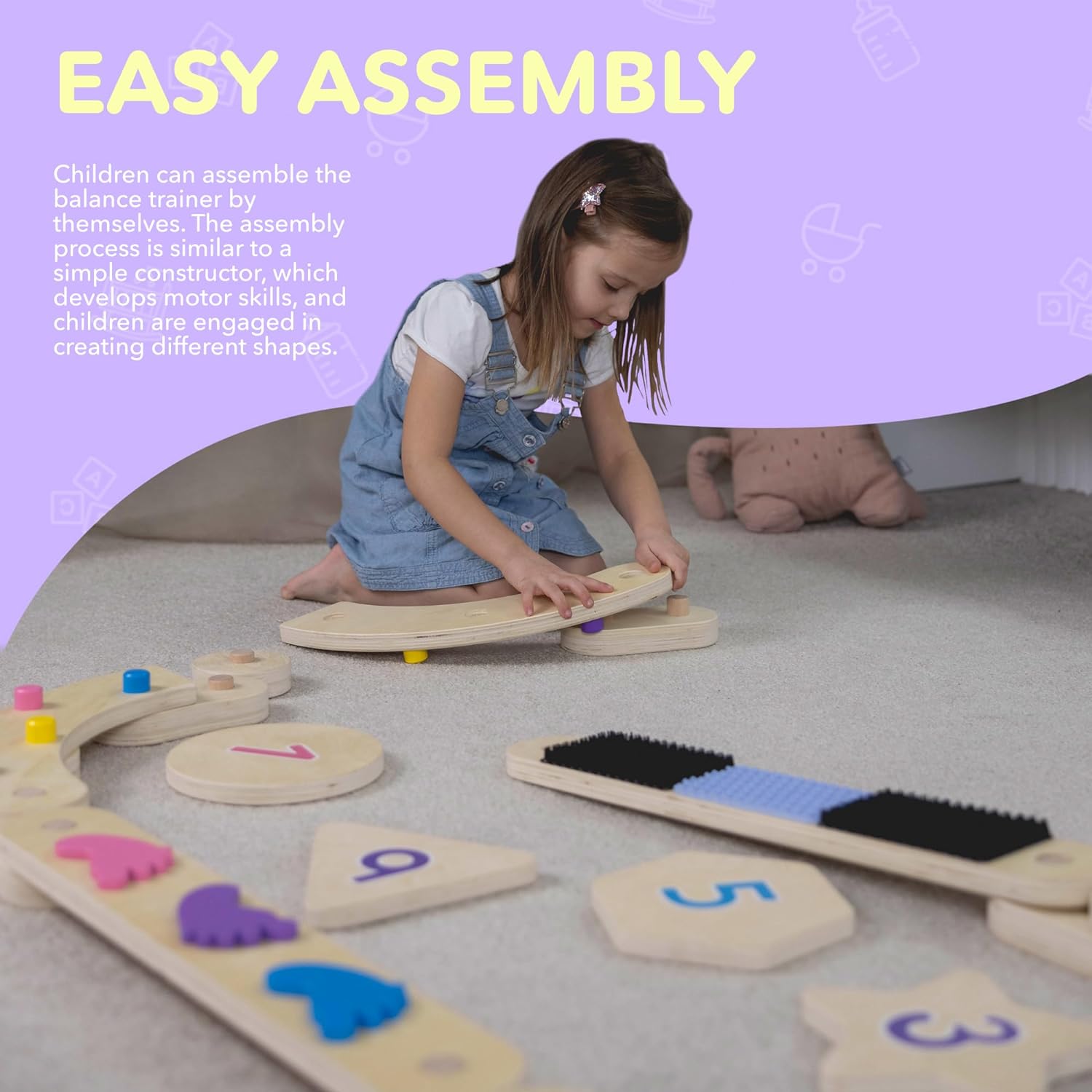 COSYLAND - Wooden balancing bar for kids with 6 balancing stones, float COSYLAND - Wooden balancing bar for kids with 6 balancing stones, float