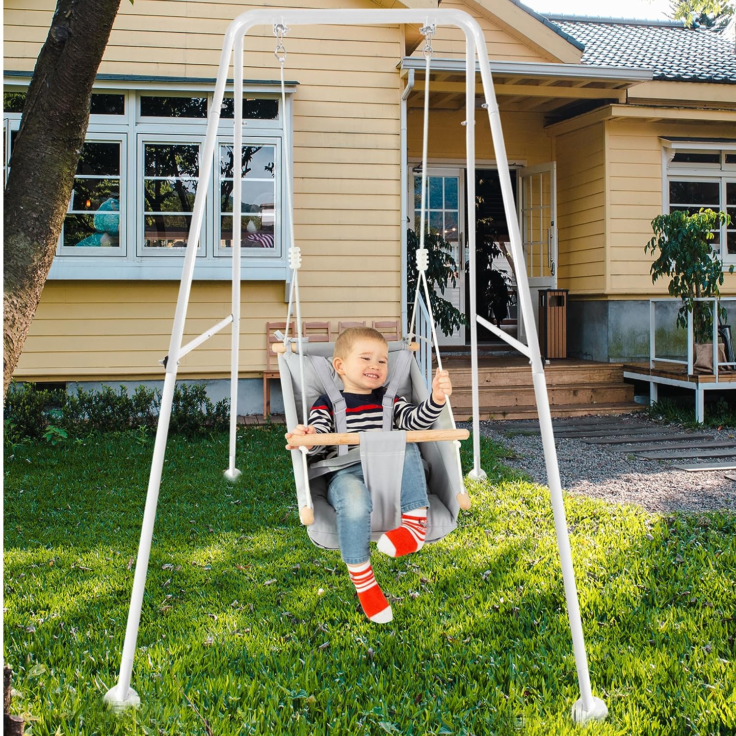 Baby Swing, Toddler Swing, Baby Swing with Stand, Swing Set for Infant,  Outdoor Indoor Swing Set with Canvas Cushion Seat