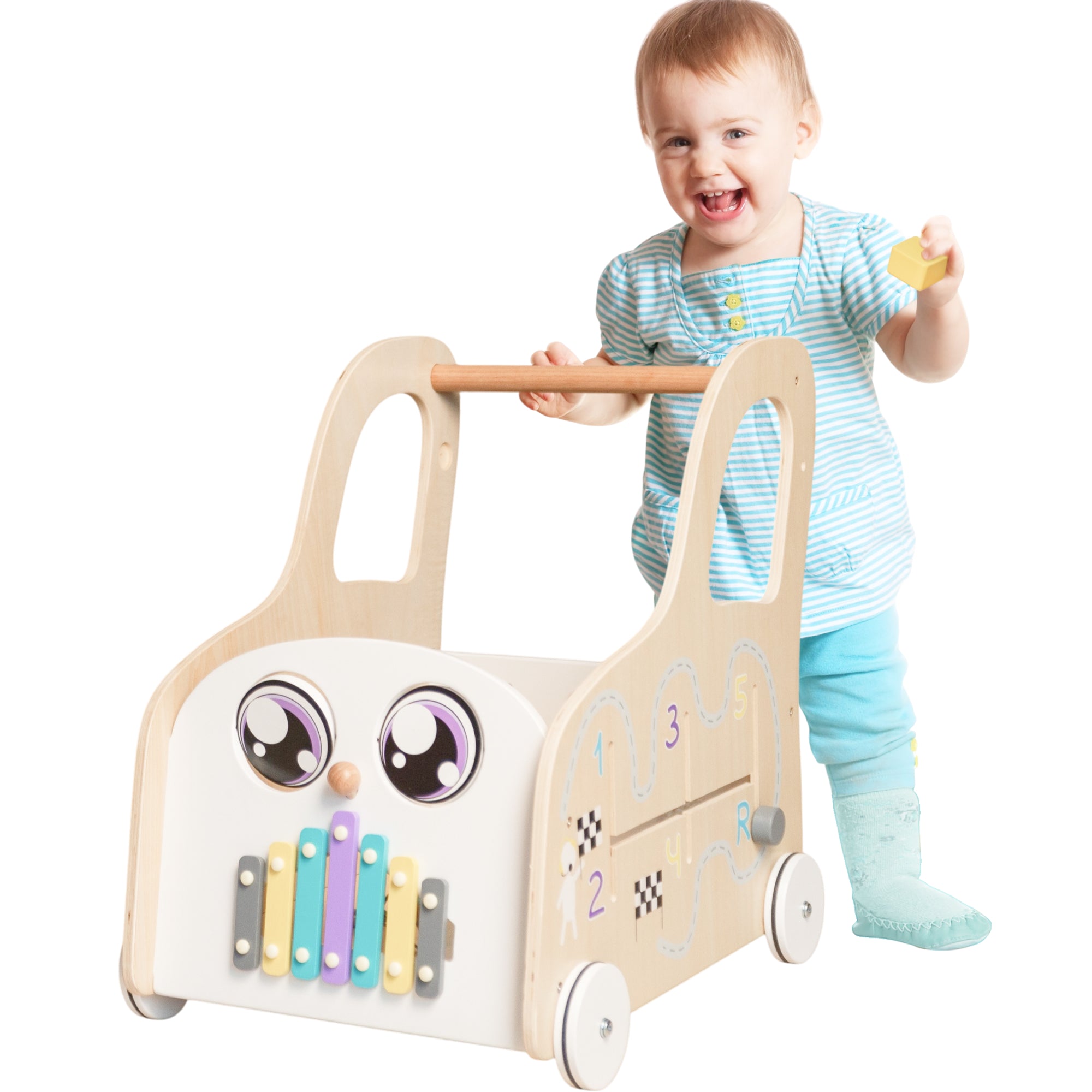 Cateam Wooden Baby Push Walker with Montessori Busy Board Push