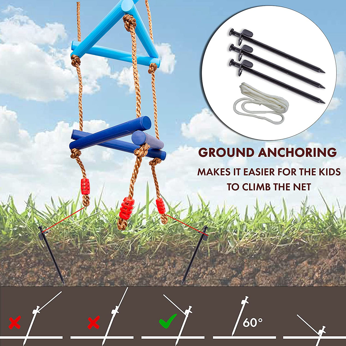 Triangle rope Ladder for Kids with Ground anchoring - Outdoor or Indoo ...