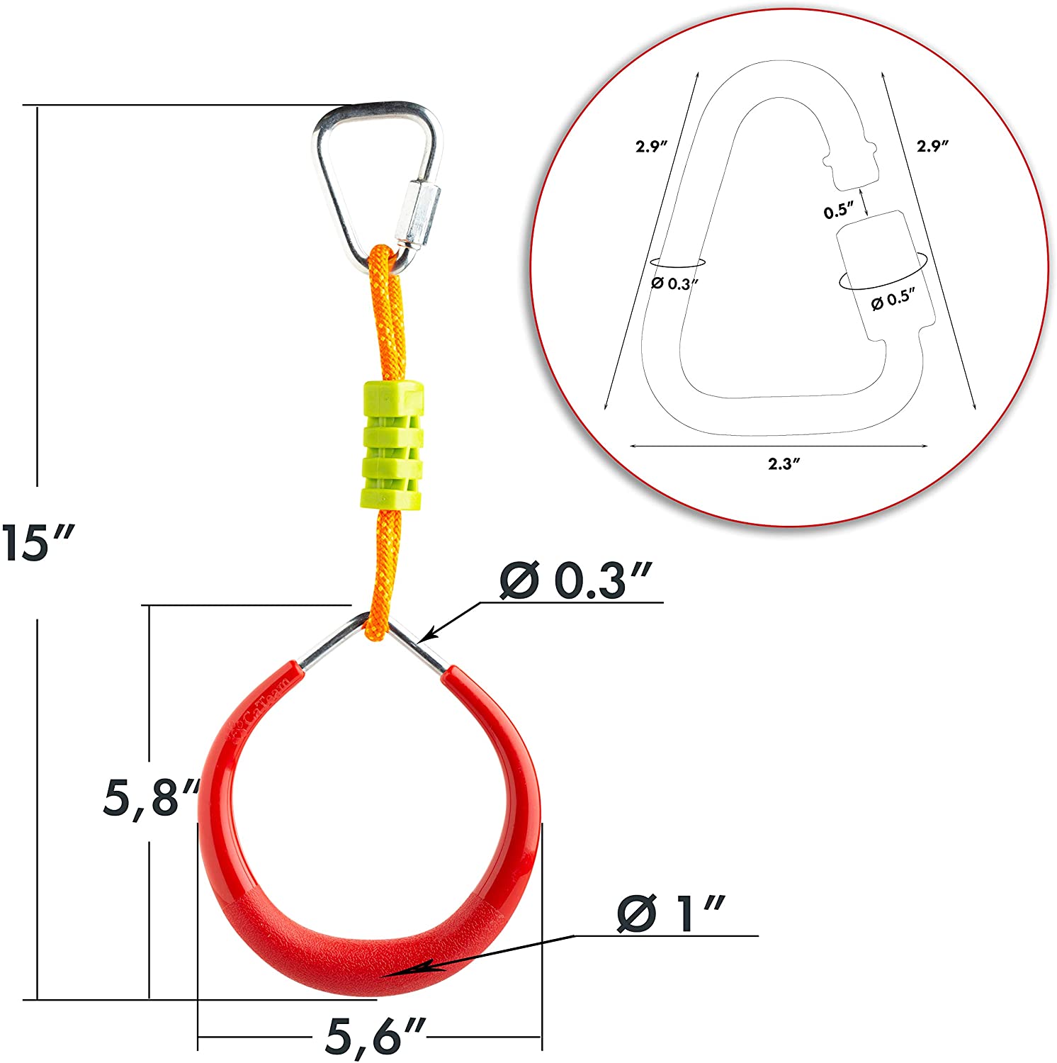 Cateam Accessoires de Slackline Ninja – Lot de 2 anneaux de gymnastique multicolores avec mousquetons – Anneaux de barres de suspension pour parcours d'obstacles dans le jardin Cateam Accessoires de Slackline Ninja – Lot de 2 anneaux de gymnastique multicolores avec mousquetons – Anneaux de barres de suspension pour parcours d'obstacles dans le jardin