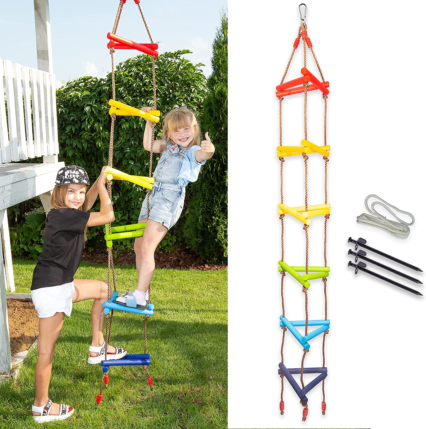 Triangle rope Ladder for Kids with Ground anchoring - Outdoor or