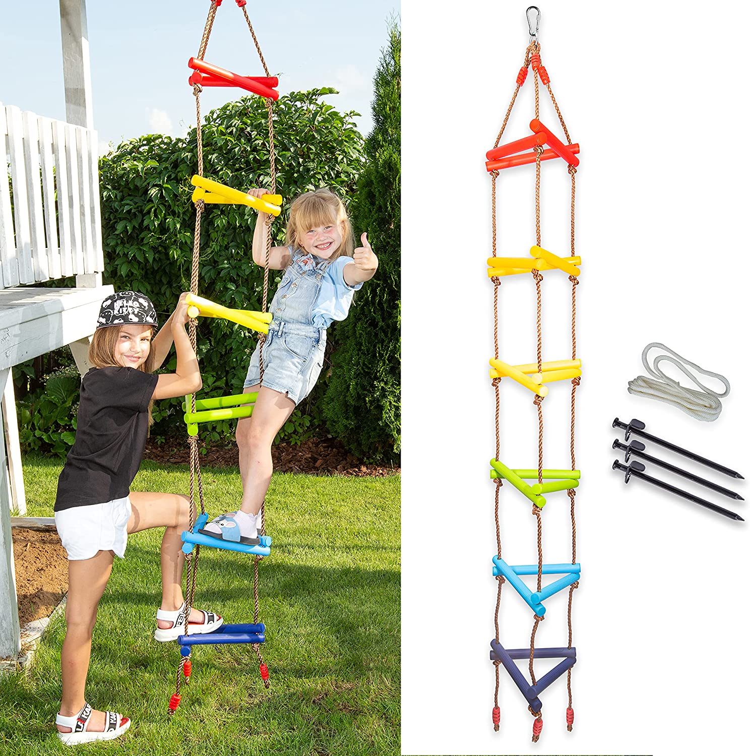 Triangle rope Ladder for Kids with Ground anchoring Outdoor or